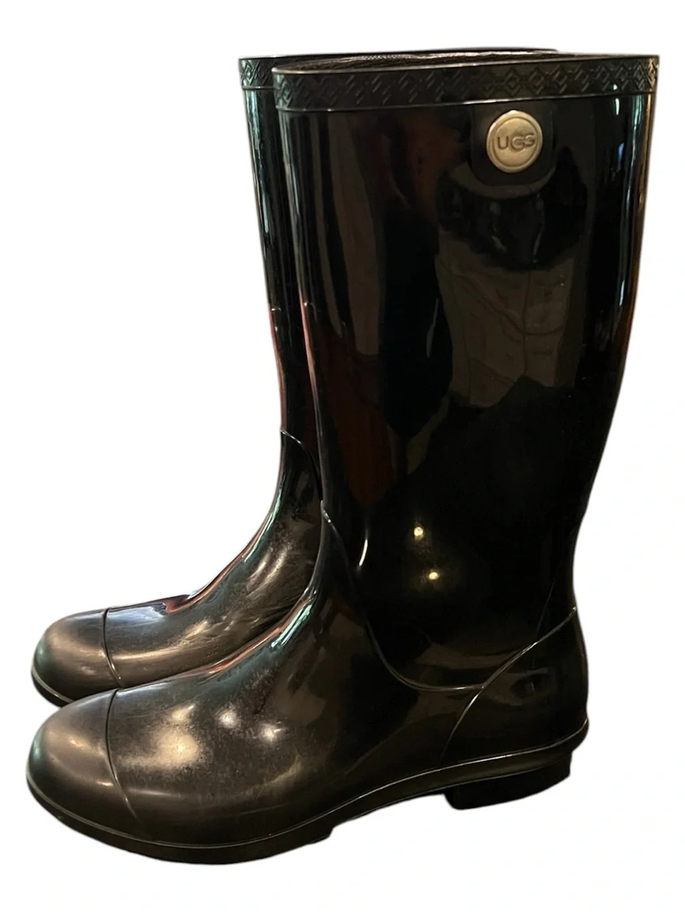 Minimalist Ugg Sienna Glossy Black Waterproof Rain Boots Fur Insole Size 9 Women
